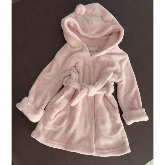 Baby Gap 2T Girls Yummy Robe Bear Ears Pink Cameo Soft‎ Fleece Hooded Bath Sleep - Picture 2 of 9